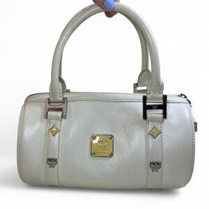 MCM White Leather Papillon Barrel Bag